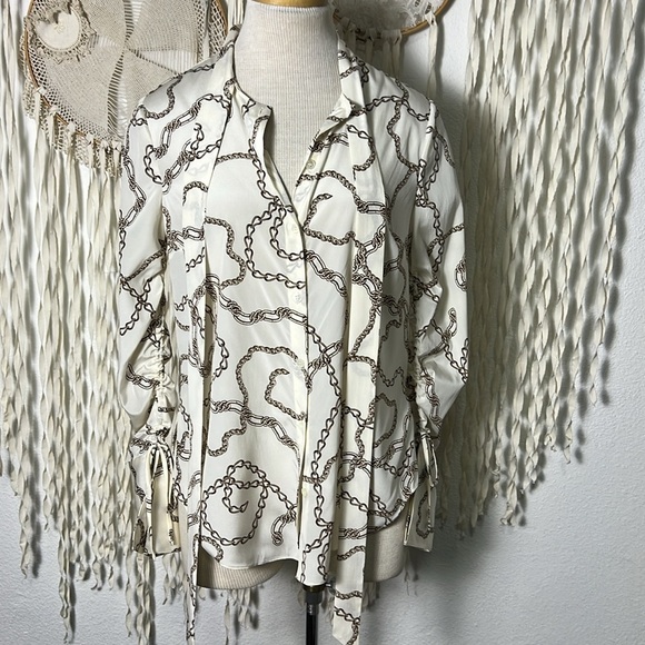 Veronica Beard NWT Remi Chain Print Necktie Silk Stretch Blouse Size 2 - Picture 3 of 13